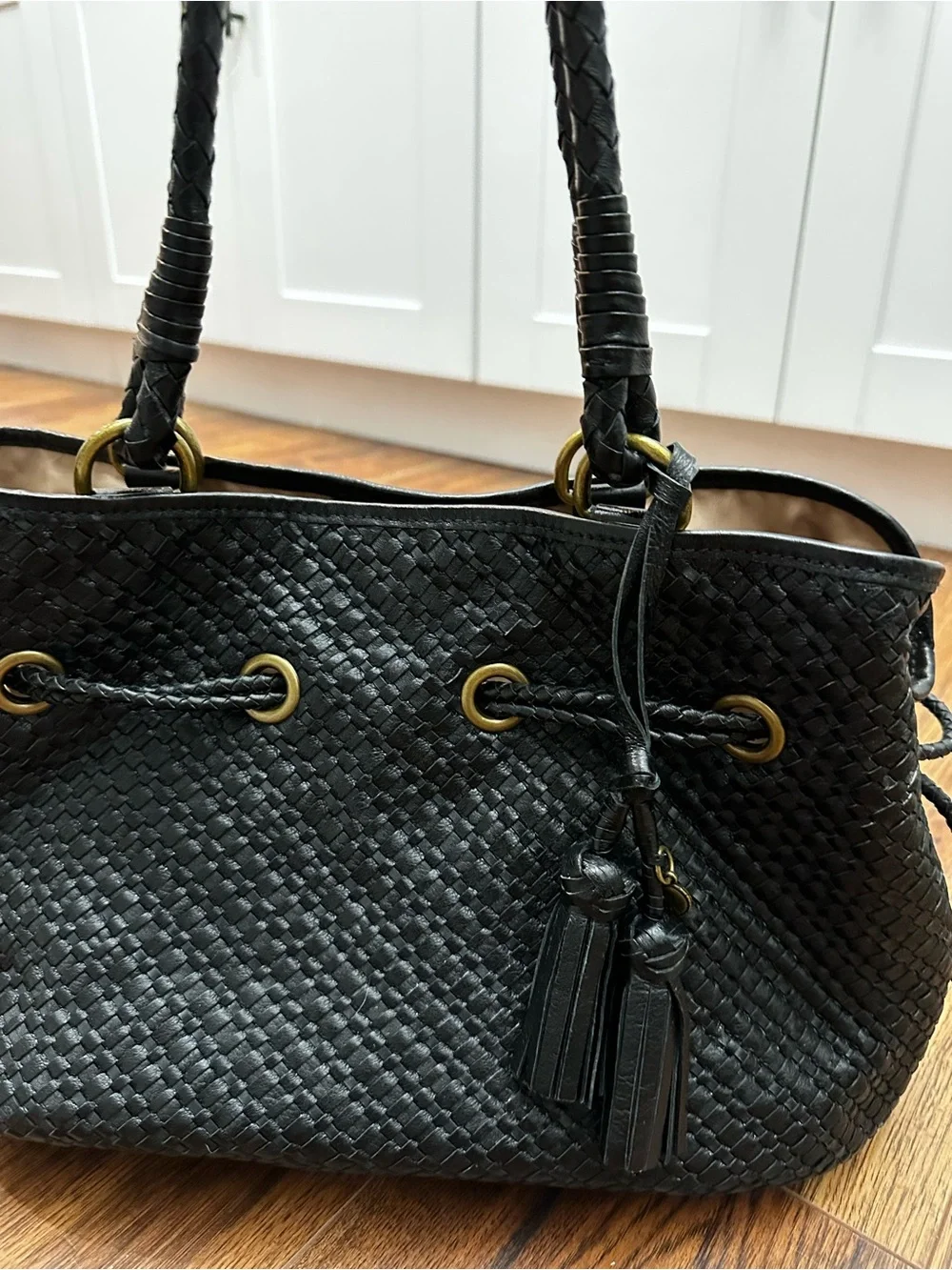 The Sak Woven Leather Hobo with side ties